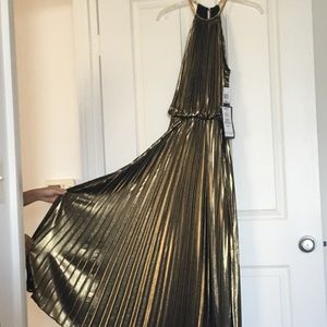 Metallic pleated blouson dress